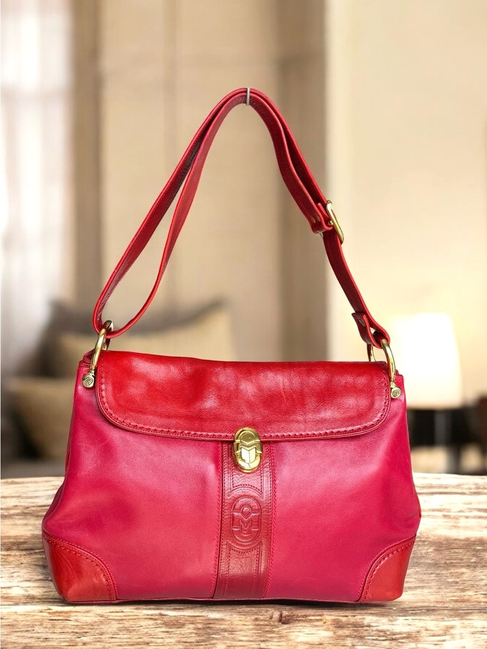 Marino Orlandi Red Leather Flap Shoulder Bag Italian Vintage Handbag